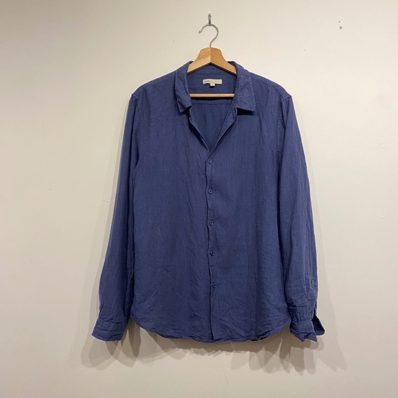 Onia Navy Blue Linen Blend Long Sleeve Button Down Shirt Size Large - Picture 1 of 4